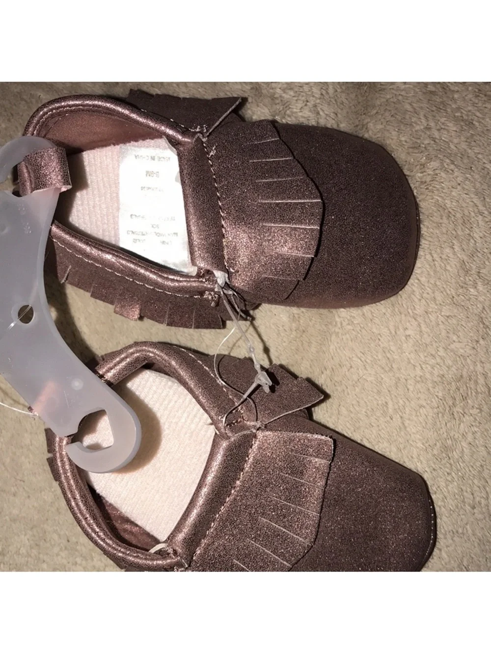Target Metallic Rose Gold Moccasin Shoes with Fringe - 6-9M